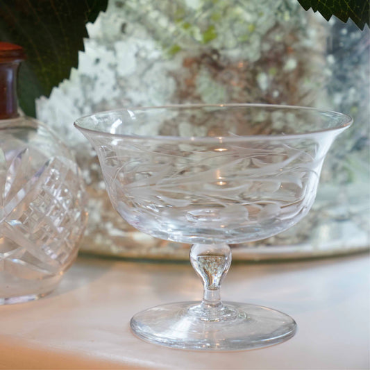 English vintage etched glass dish, sold individually