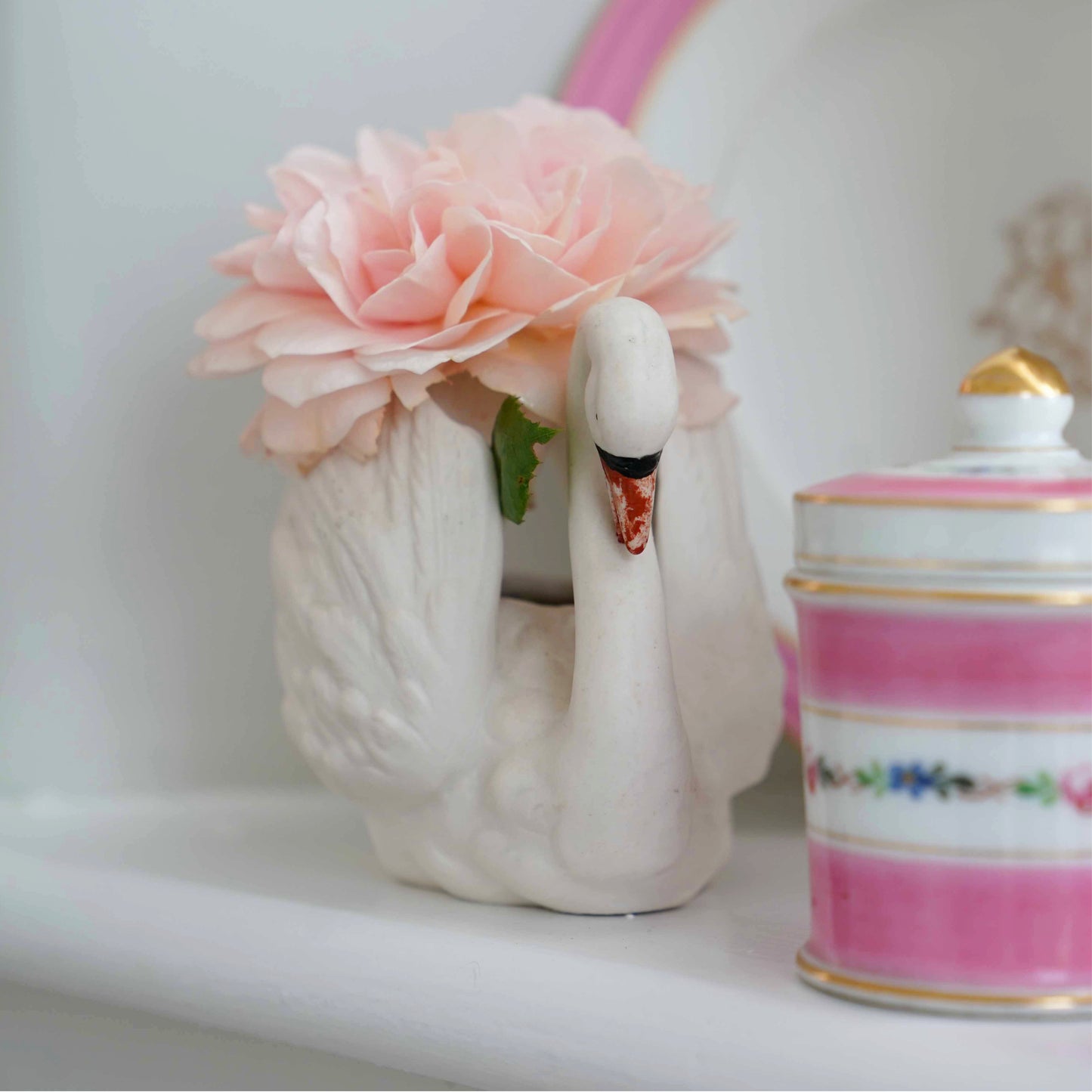 English Vintage Bisque China Swan Vase