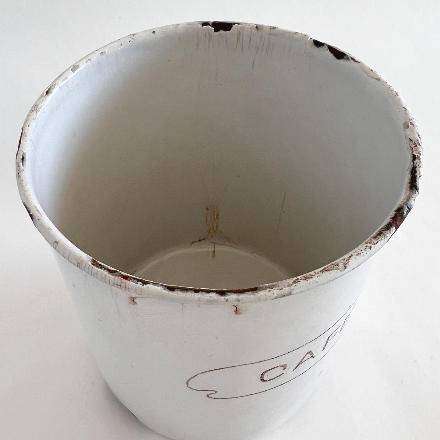 Vtg French Enamel Coffee Tin with Lid