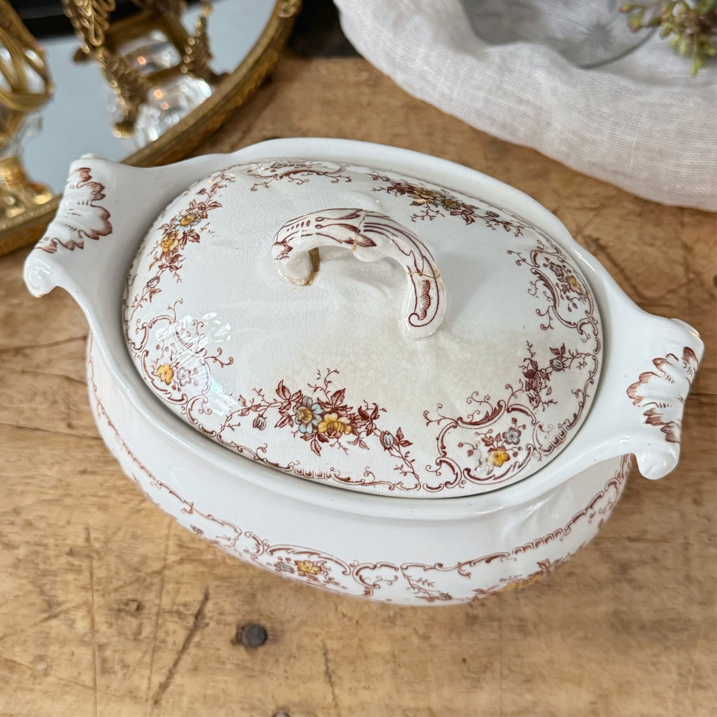 Antique English Boote Arlington Oval Vegetable Dish with Lid