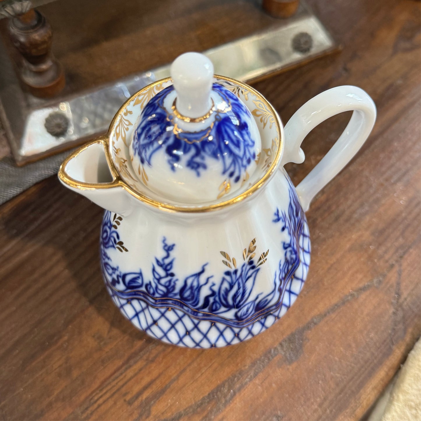 Antique Imperial Russian Lomonosov Blue White Porcelain Creamer
