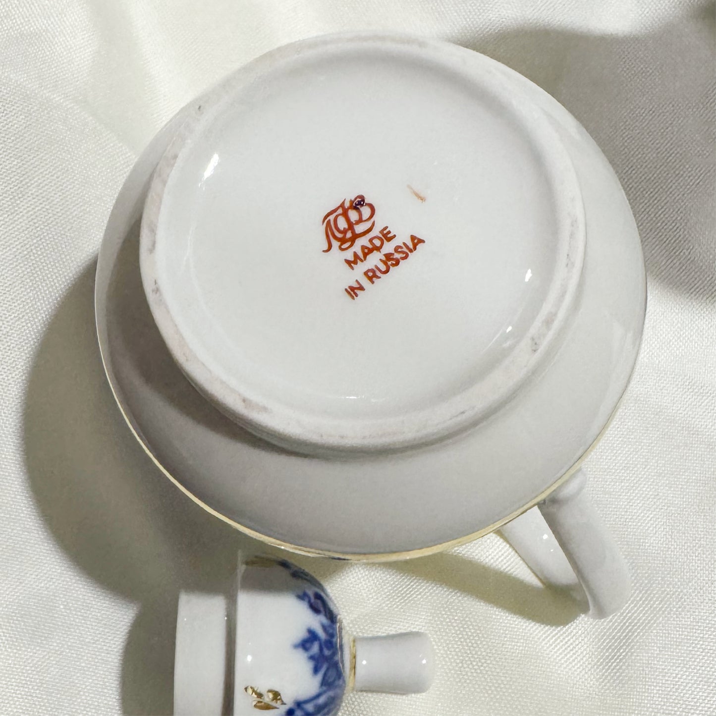 Antique Imperial Russian Lomonosov Blue White Porcelain Creamer