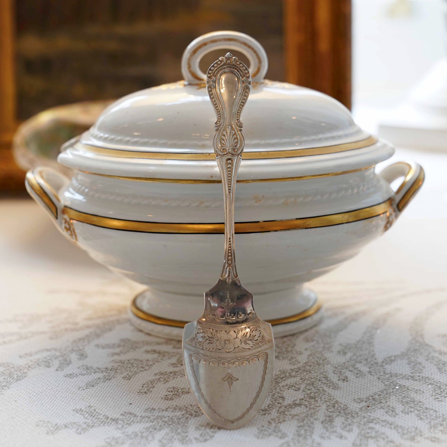 English antique silver-plated jam spoon