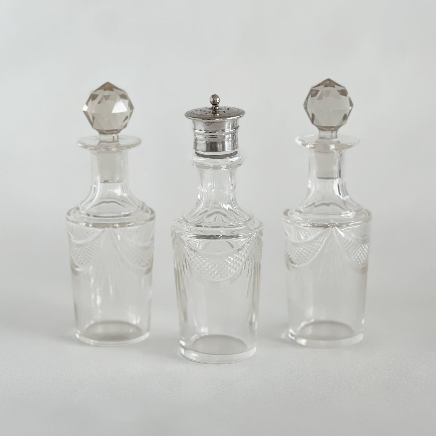 English antique Edwardian lady’s traveling bottle with silver-plated lid