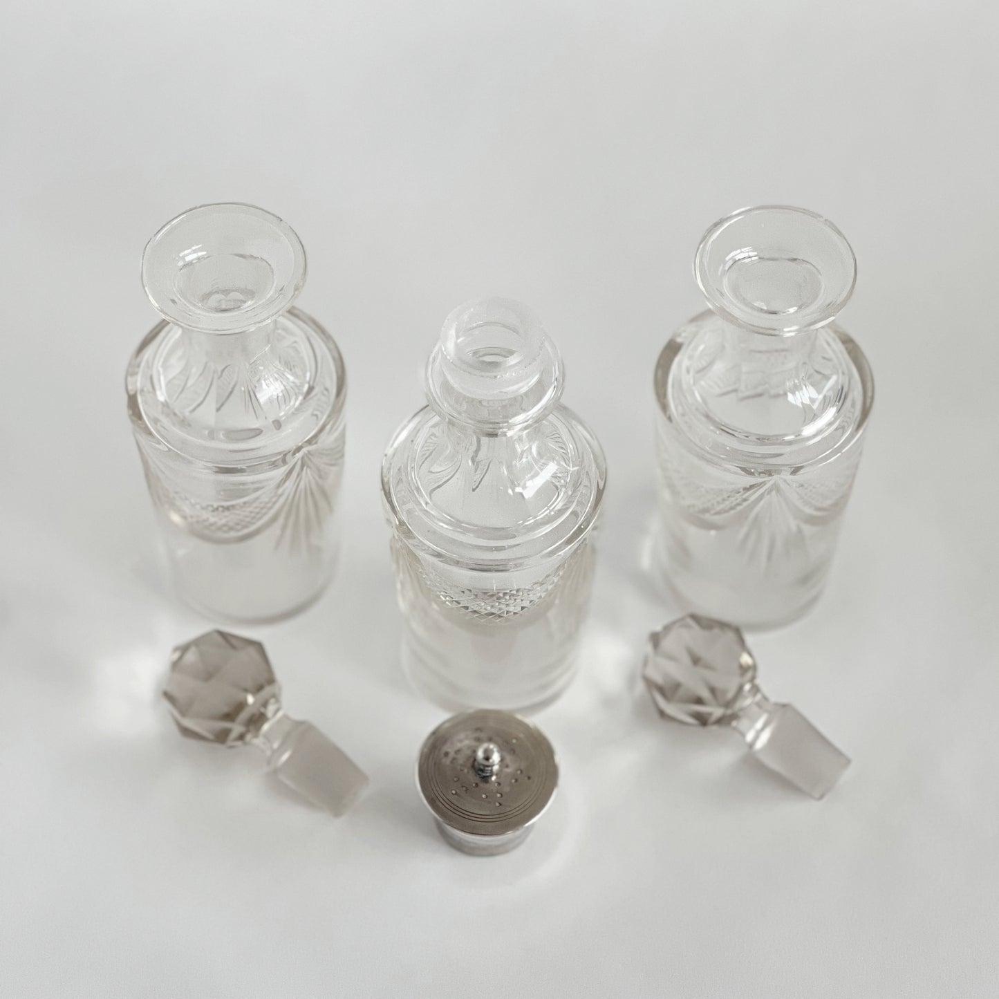 English antique Edwardian lady’s traveling bottle with silver-plated lid