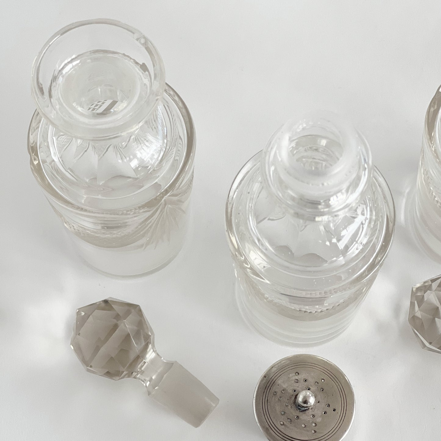 English antique Edwardian lady’s traveling bottle with silver-plated lid