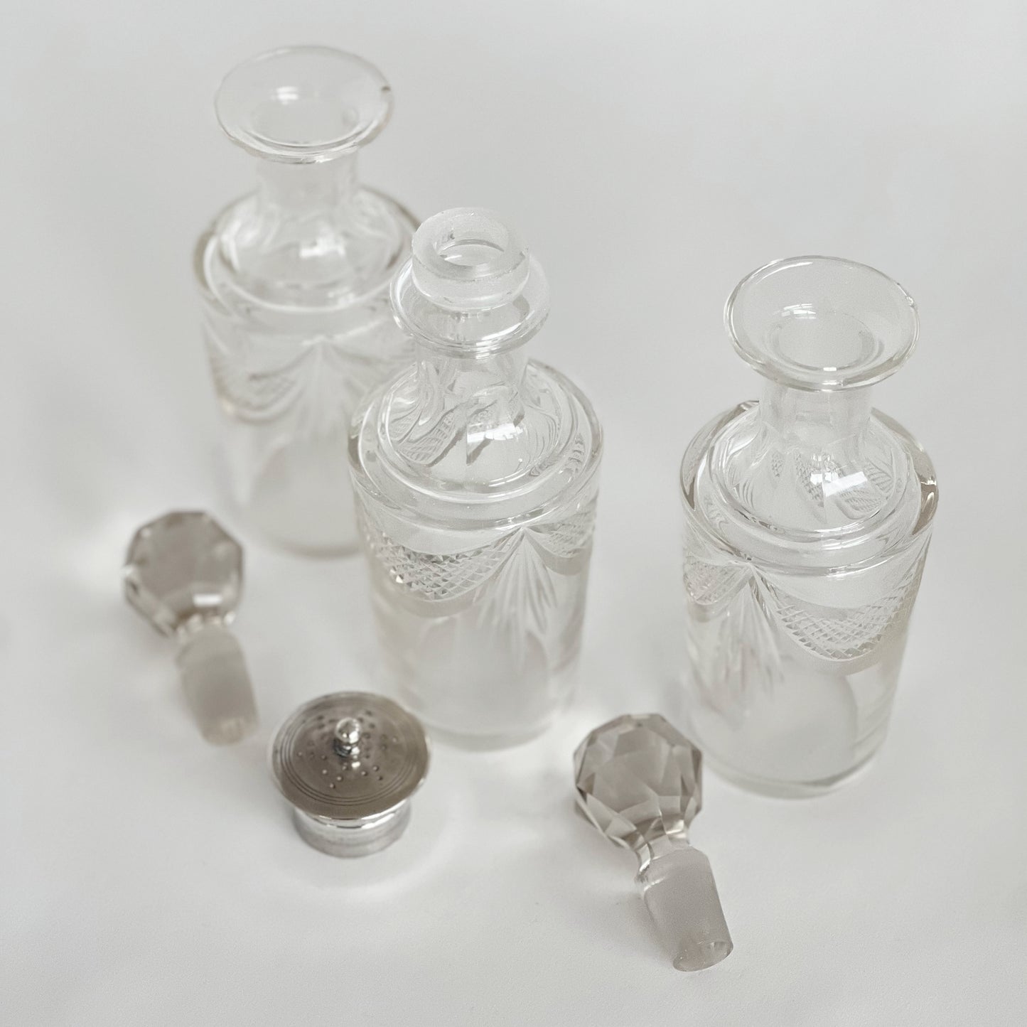English antique Edwardian lady’s traveling bottle with silver-plated lid