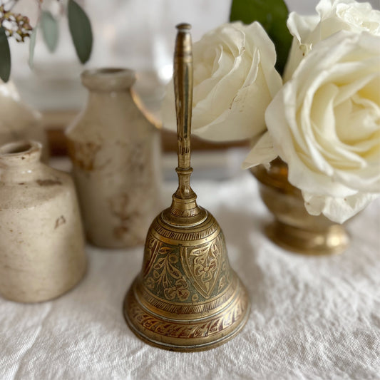Antique Indian Brass Bell with Cloisonné Enamel