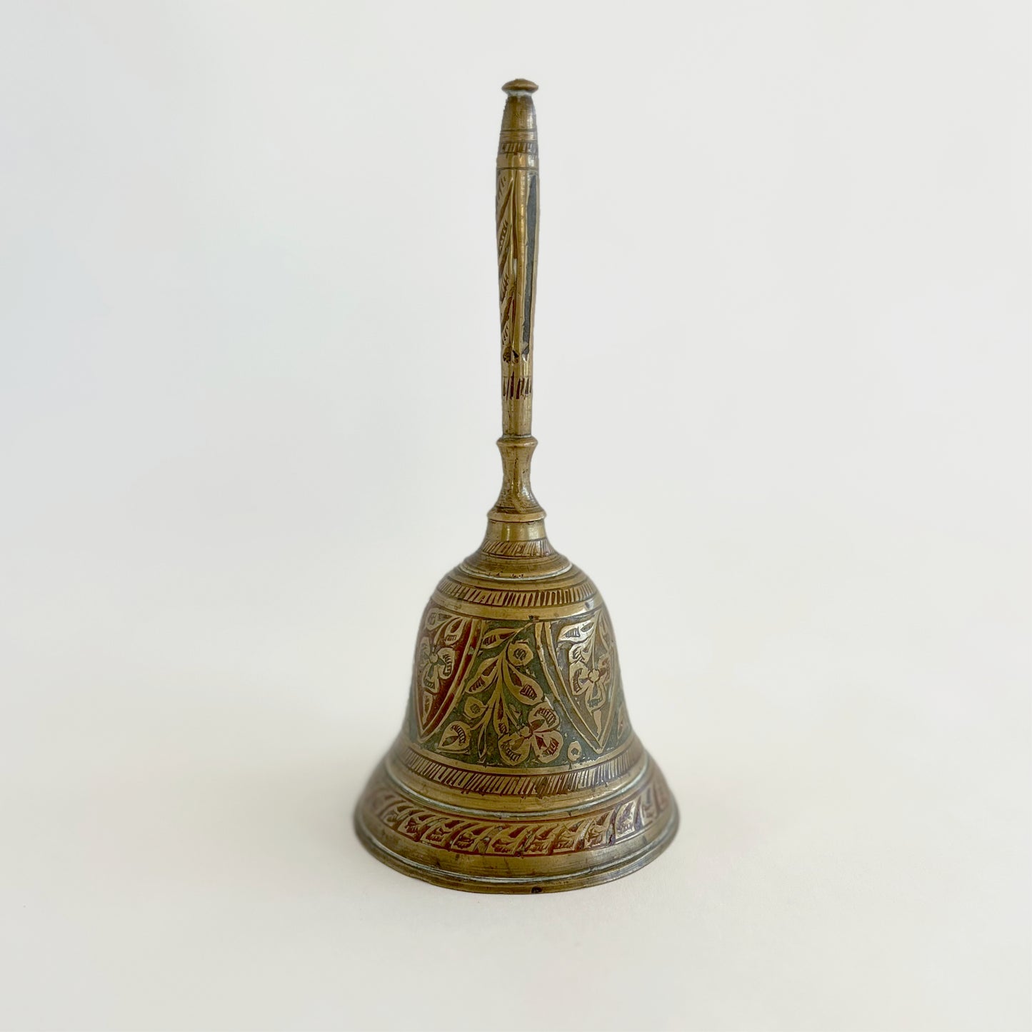 Antique Indian Brass Bell with Cloisonné Enamel
