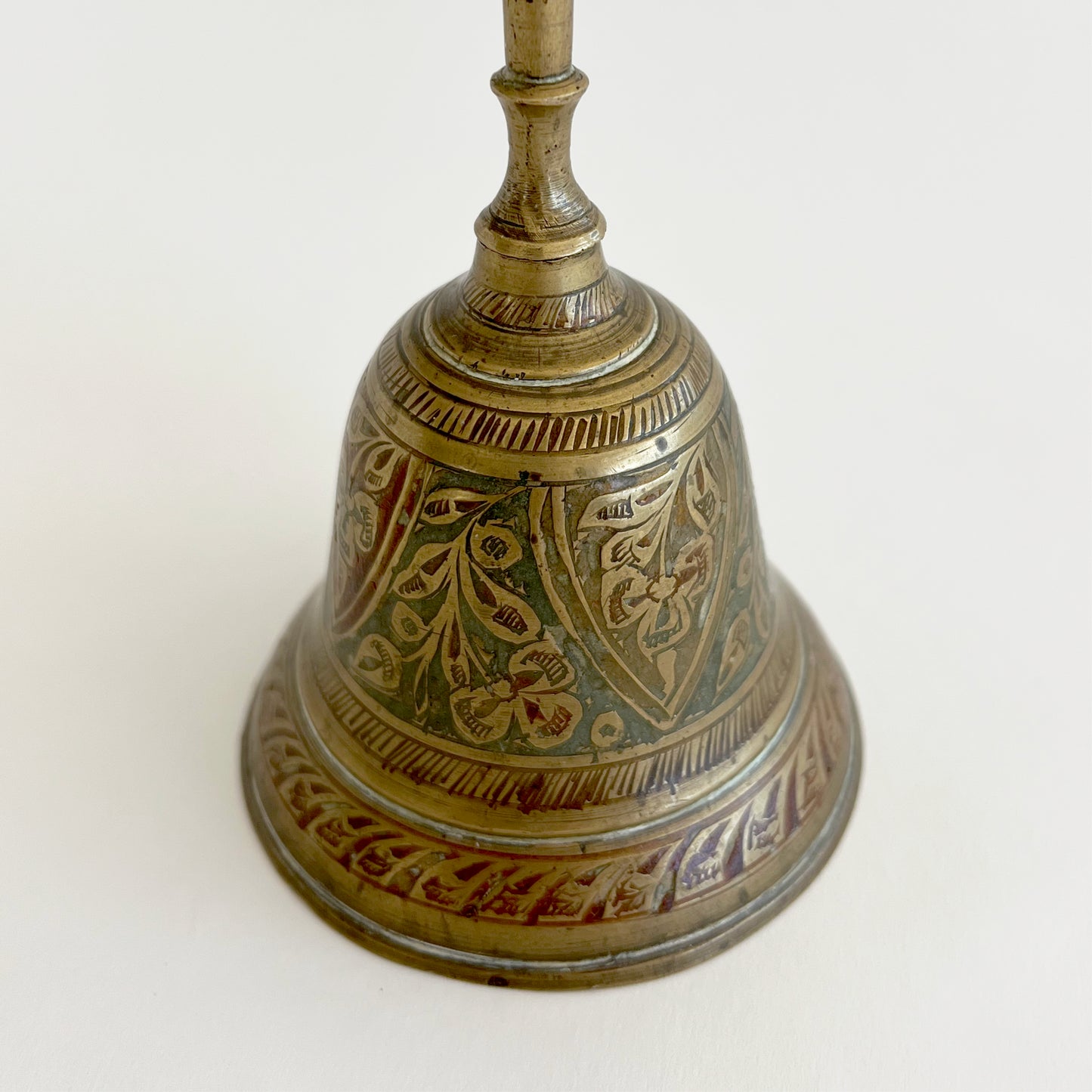 Antique Indian Brass Bell with Cloisonné Enamel