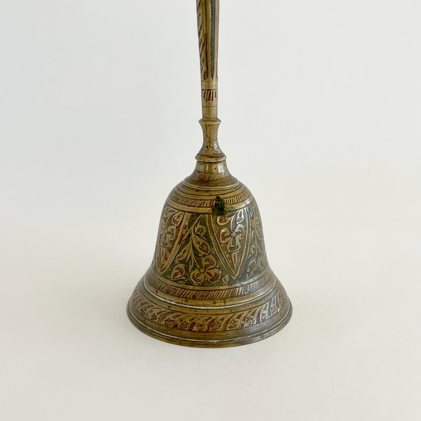 Antique Indian Brass Bell with Cloisonné Enamel