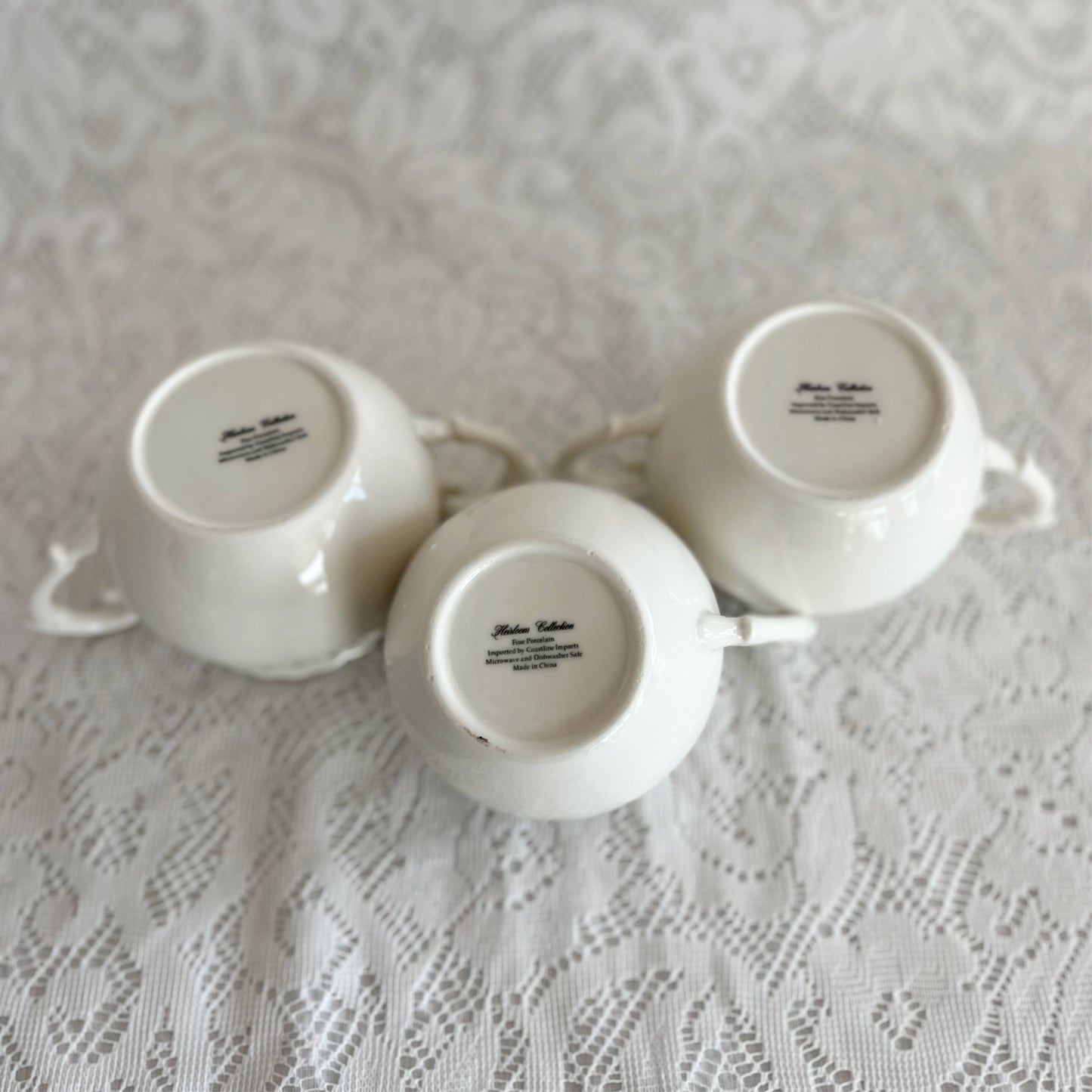 Coastline Imports Heirloom Collection Creamer and Sugar Bowls with Lids, Set of 3