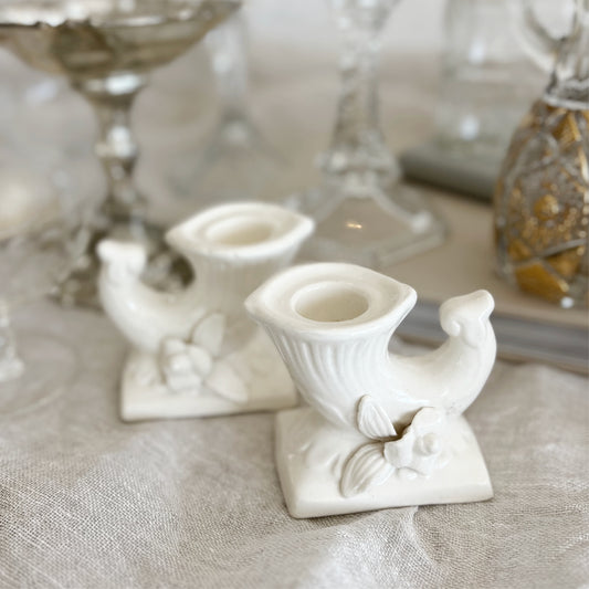 Vintage Cornucopia Horn of Plenty Candlestick Holders, pair