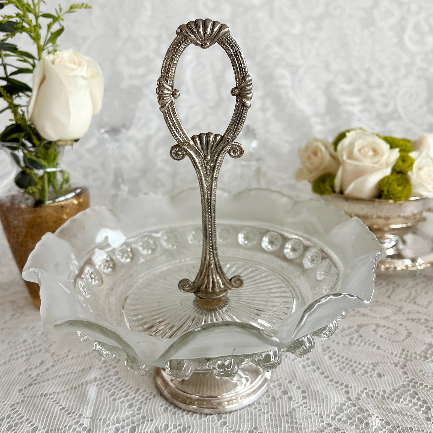 English Vintage Bagley Glass Co. Ruffled Edge Candy Dish