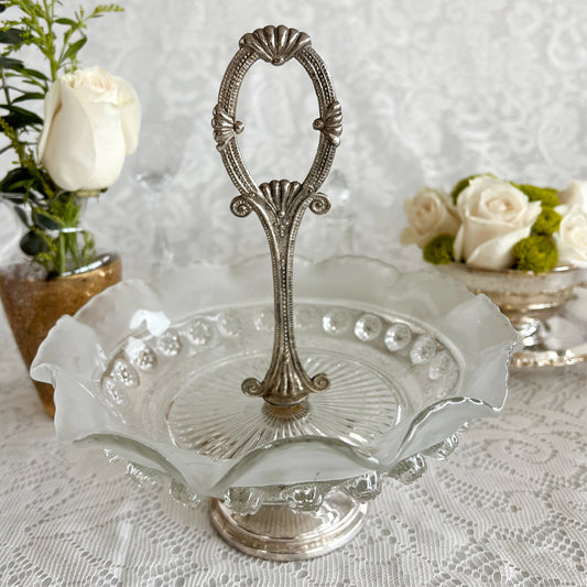 English Vintage Bagley Glass Co. Ruffled Edge Candy Dish