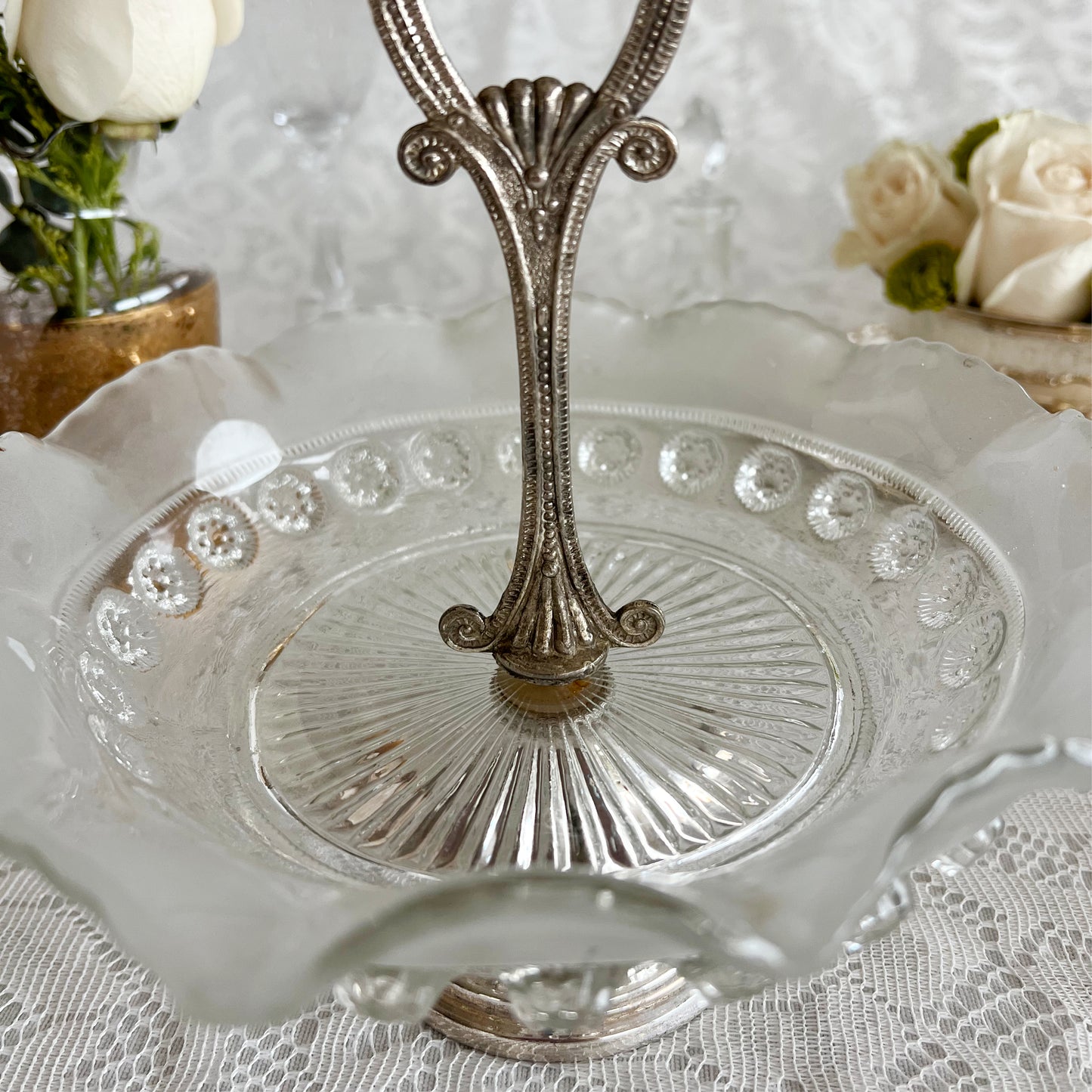 English Vintage Bagley Glass Co. Ruffled Edge Candy Dish