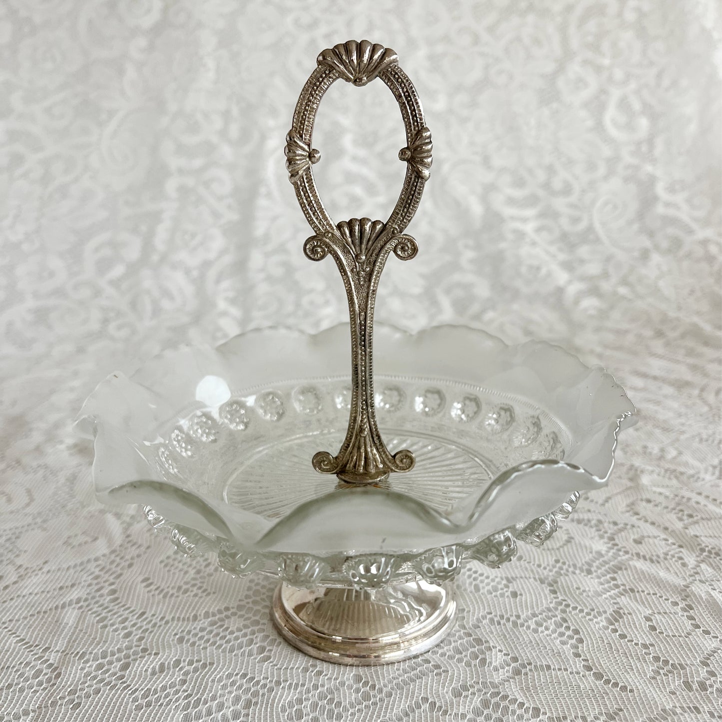 English Vintage Bagley Glass Co. Ruffled Edge Candy Dish