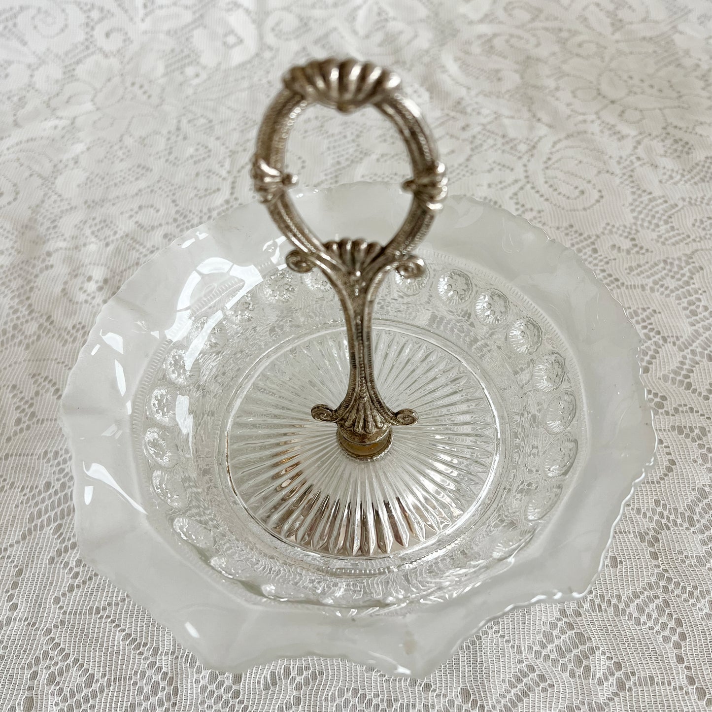 English Vintage Bagley Glass Co. Ruffled Edge Candy Dish