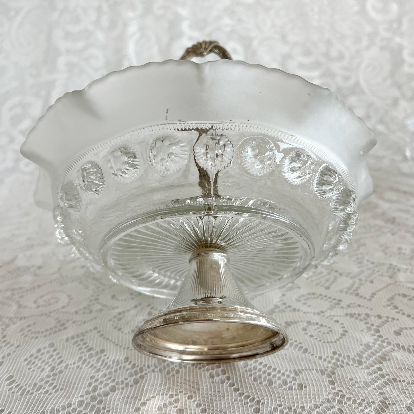 English Vintage Bagley Glass Co. Ruffled Edge Candy Dish