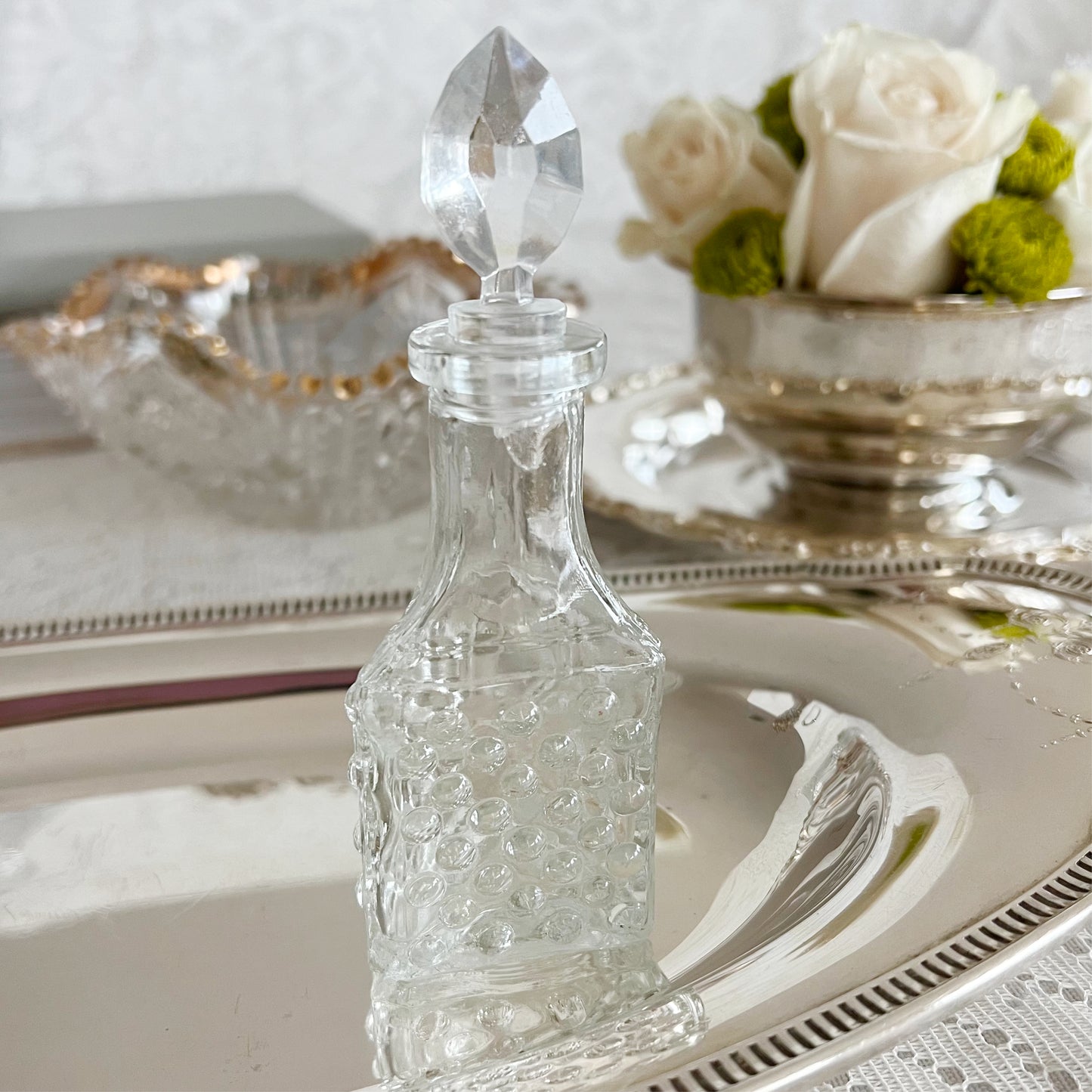 Vintage Glass Bubble Embossed Perfume Bottle with Stopper