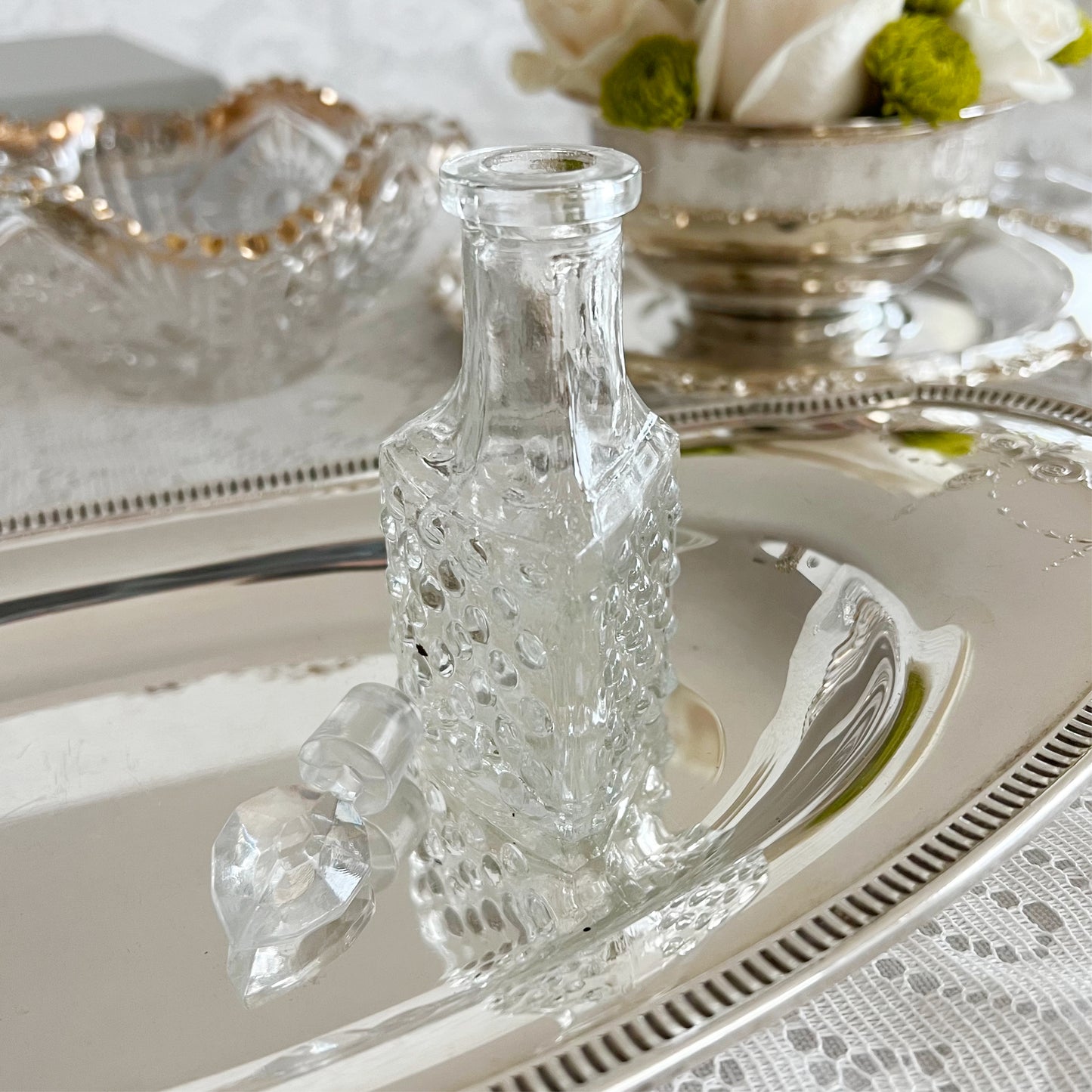 Vintage Glass Bubble Embossed Perfume Bottle with Stopper