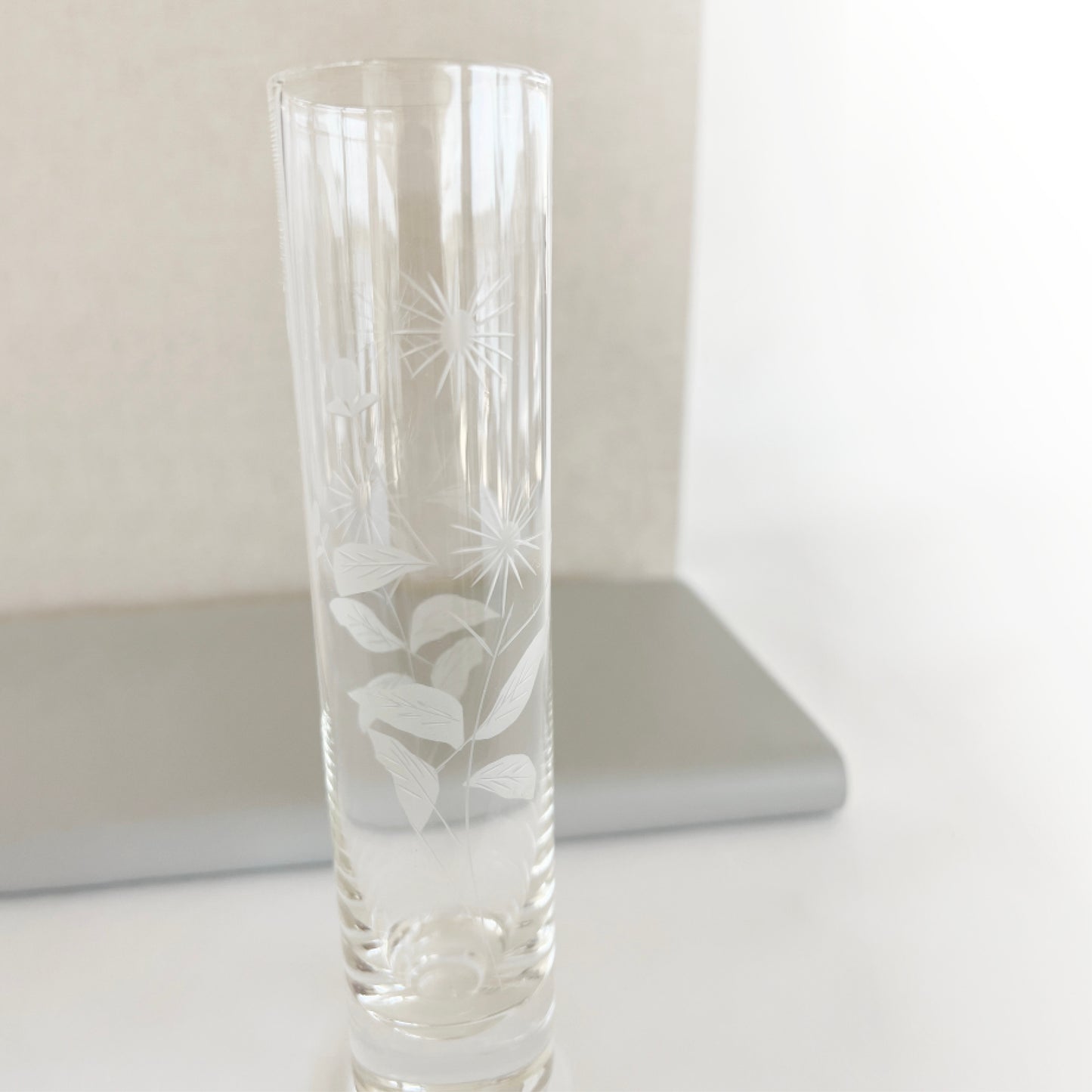 Vintage Bud Vase with Cut Floral Details and Ruffled Rim