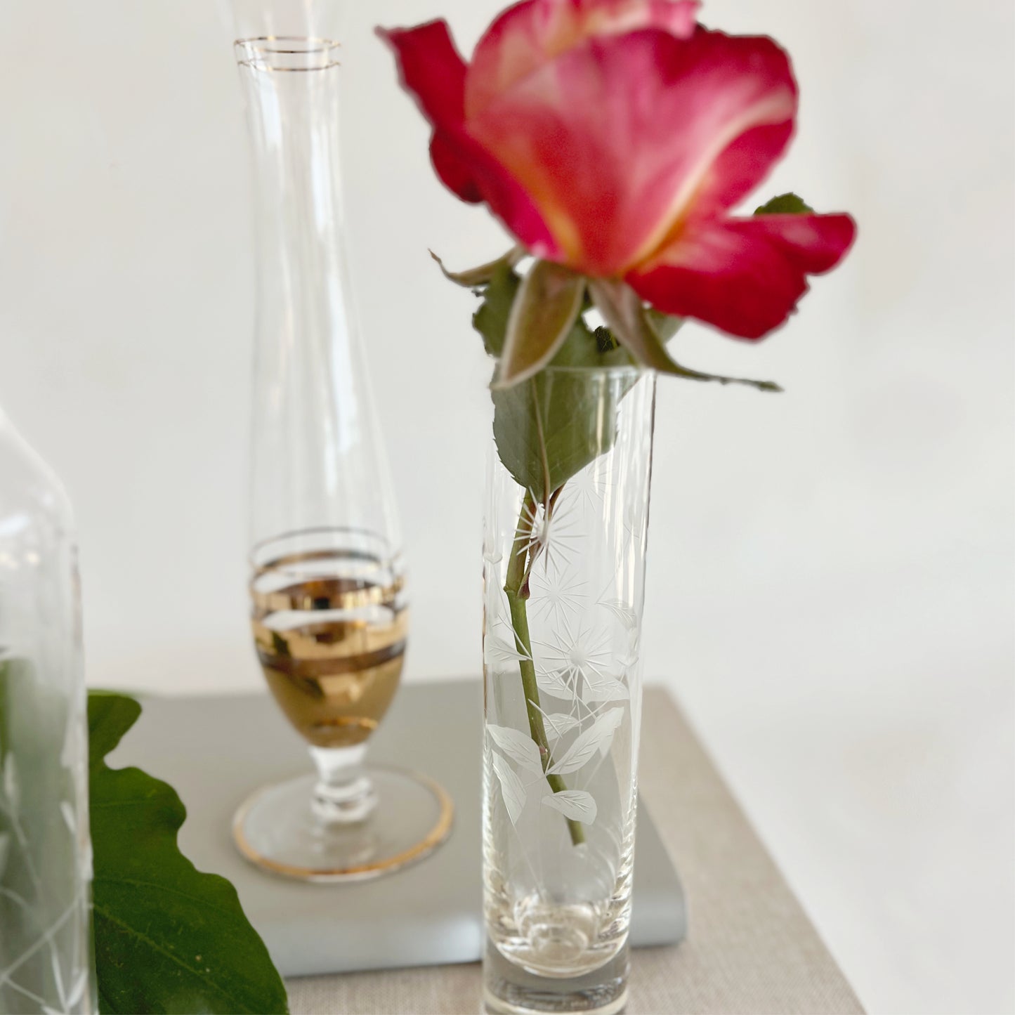 Vintage Bud Vase with Cut Floral Details and Ruffled Rim