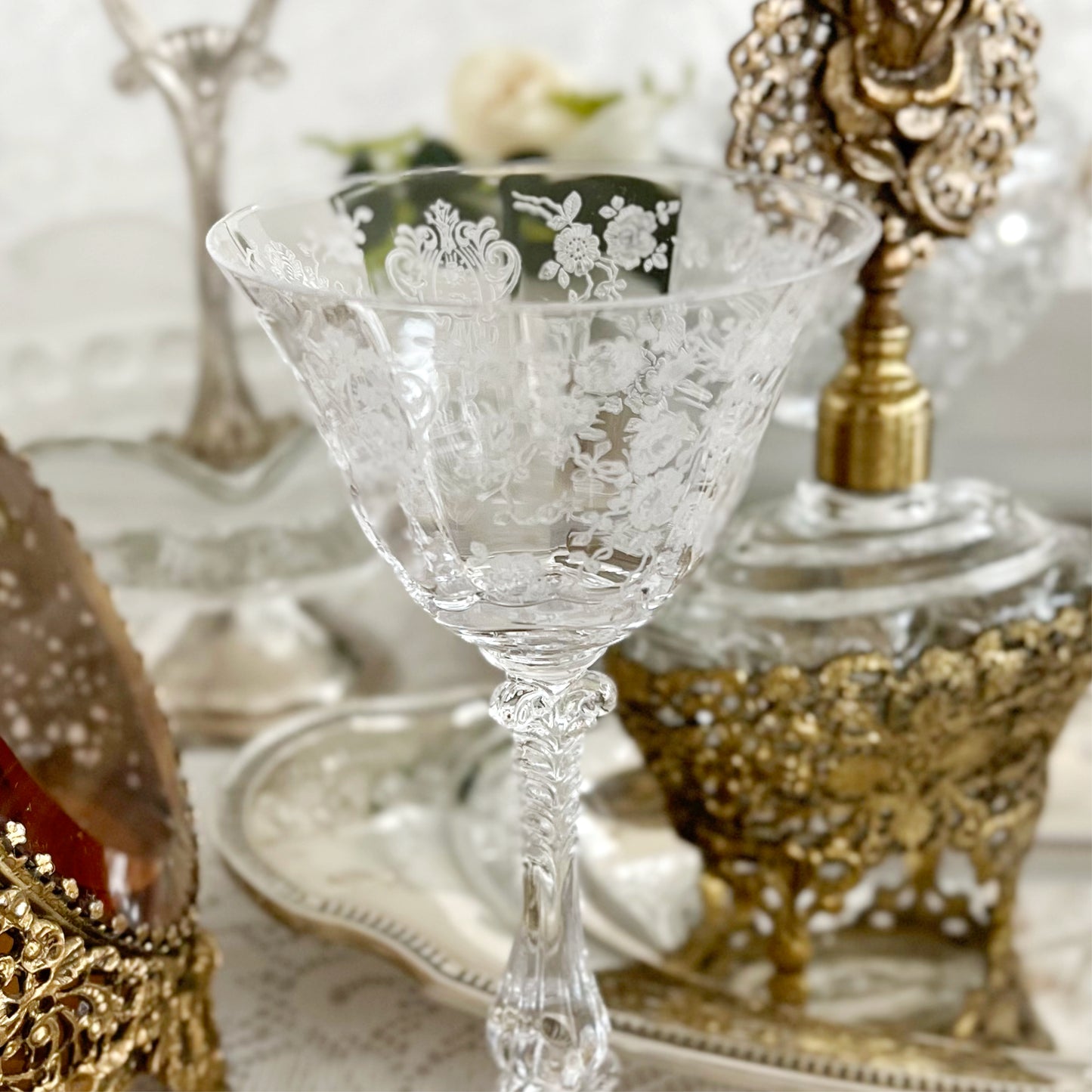 Vintage Cambridge Rose Point Clear Cocktail Glass