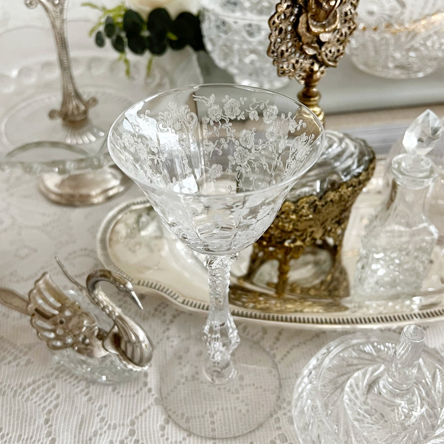 Vintage Cambridge Rose Point Clear Cocktail Glass