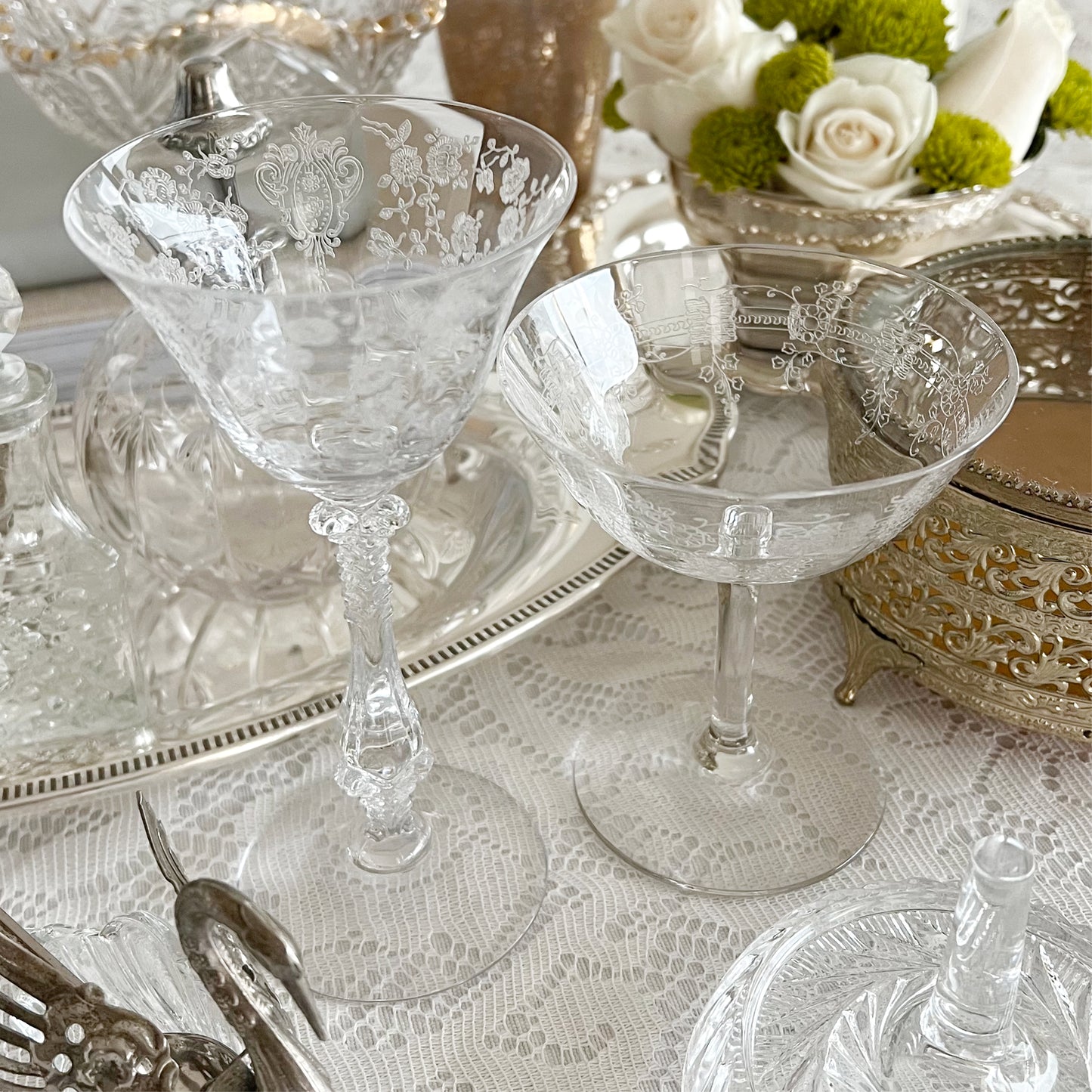 Vintage Cambridge Rose Point Clear Cocktail Glass
