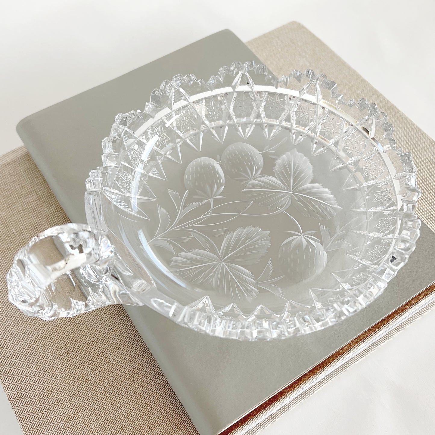 Vintage Crystal Dish with Debossed Strawberry Design