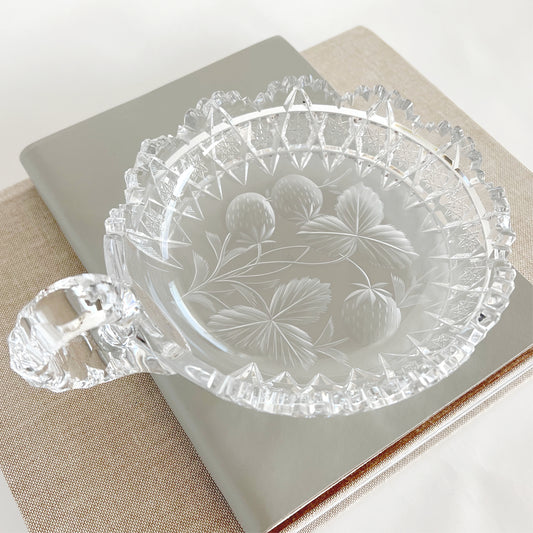 Vintage Crystal Dish with Debossed Strawberry Design