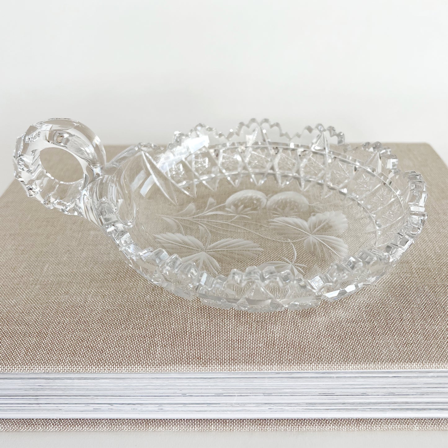 Vintage Crystal Dish with Debossed Strawberry Design