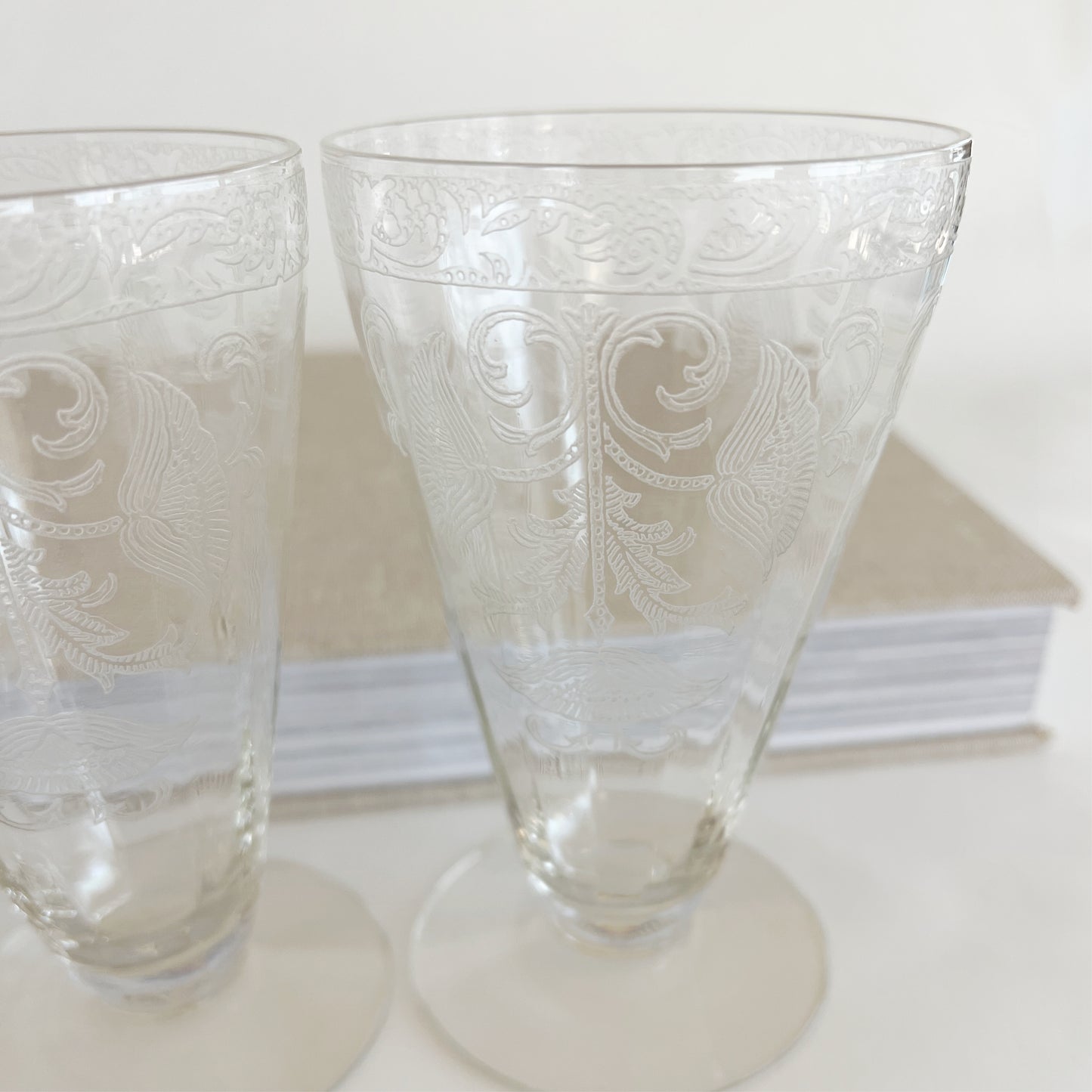 Vintage Lotus Bell Flower Footed Tumblers, Pair