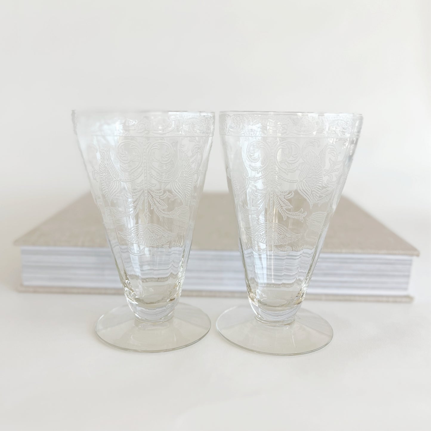 Vintage Lotus Bell Flower Footed Tumblers, Pair