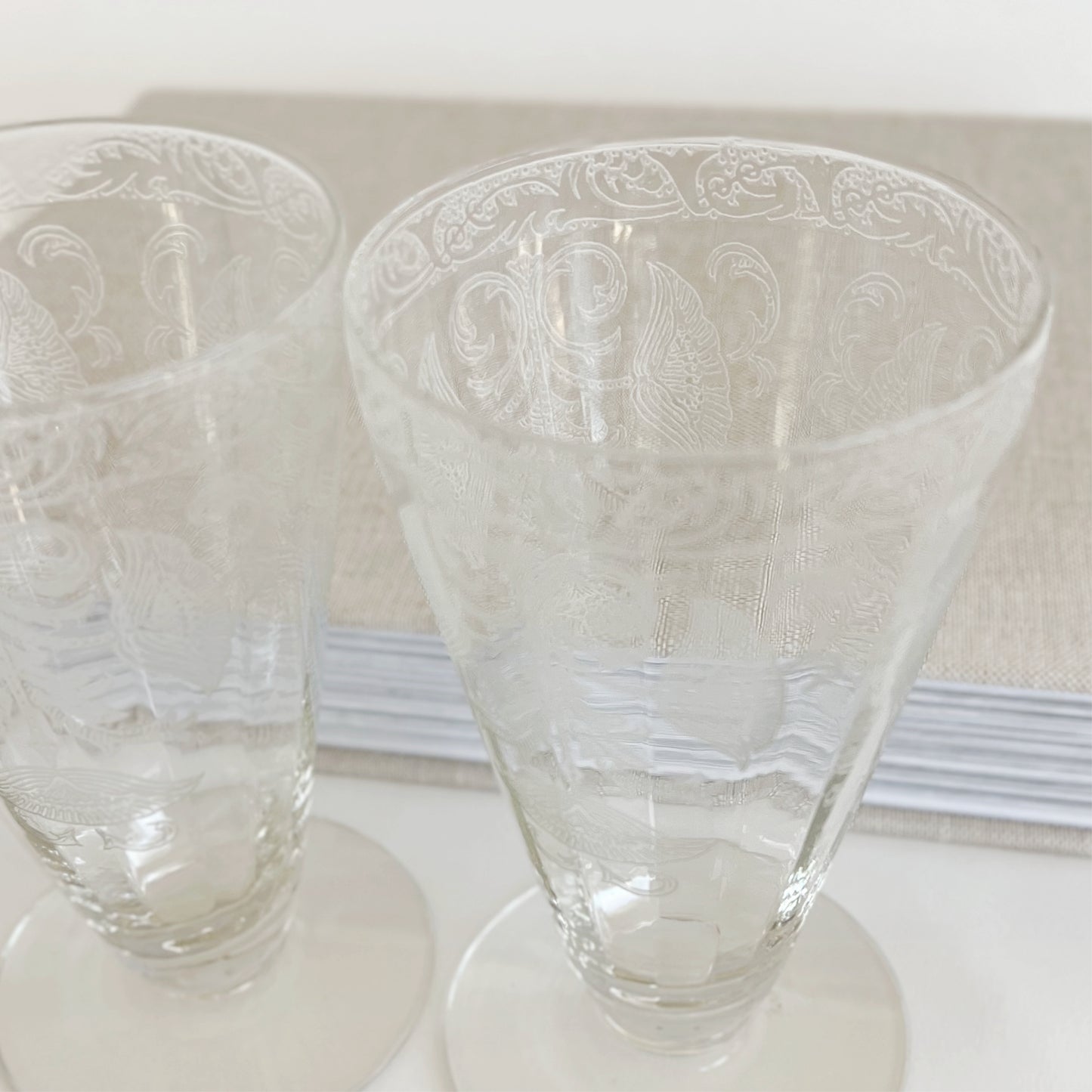 Vintage Lotus Bell Flower Footed Tumblers, Pair