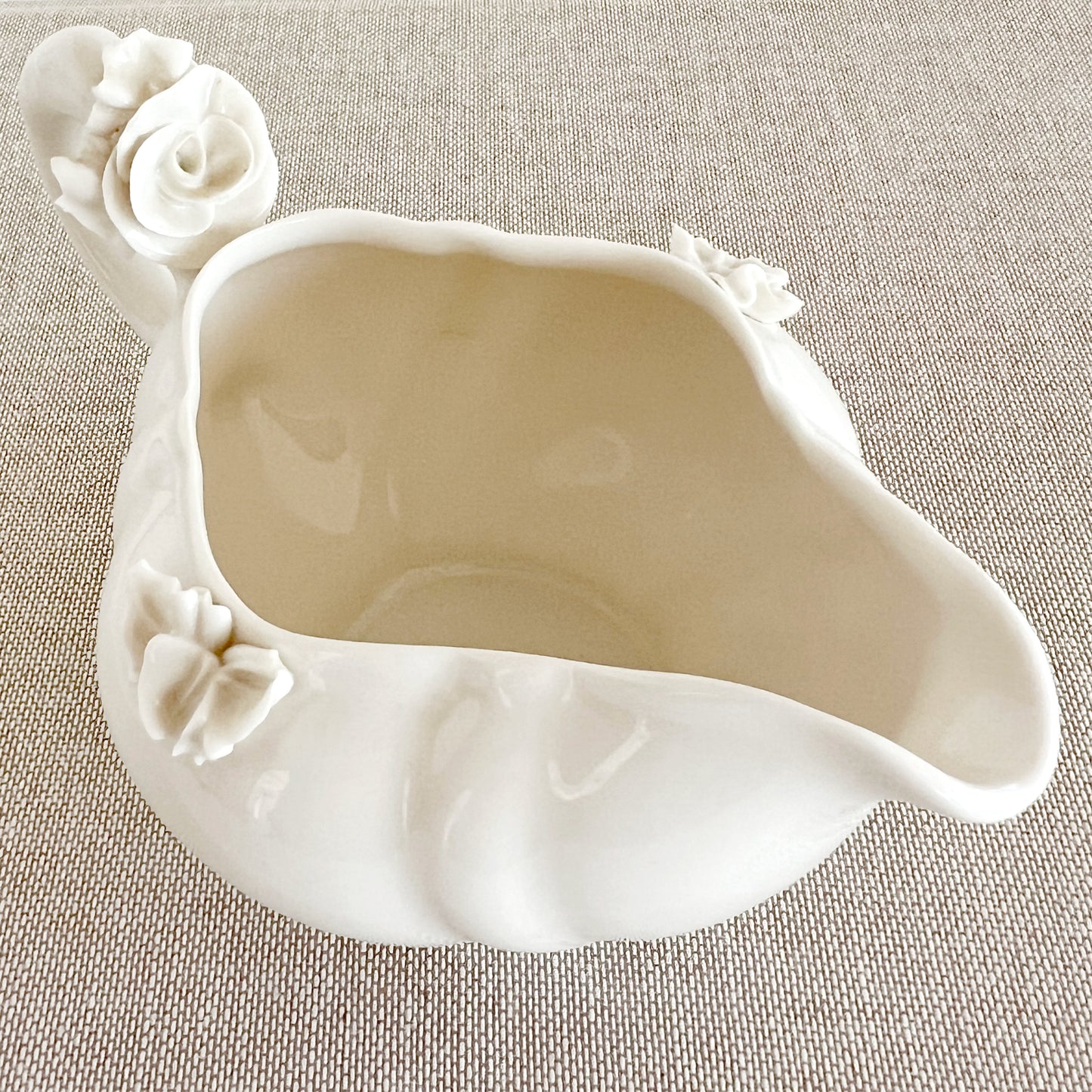 Vintage White Creamer and Box with Relief Flowers, sold as set