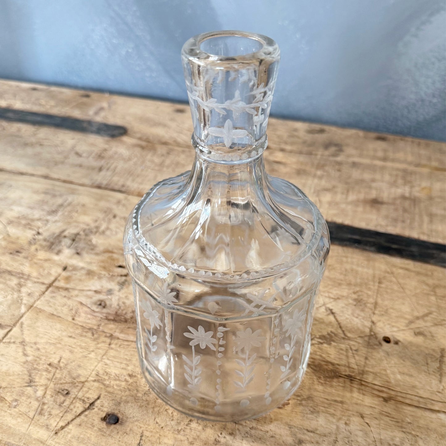 Vintage Etched Floral Glass Carafe