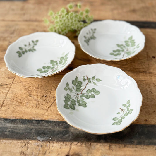 Vintage Germany Mitterteich Bavaria Green Leaves Small Dish, Set of 3