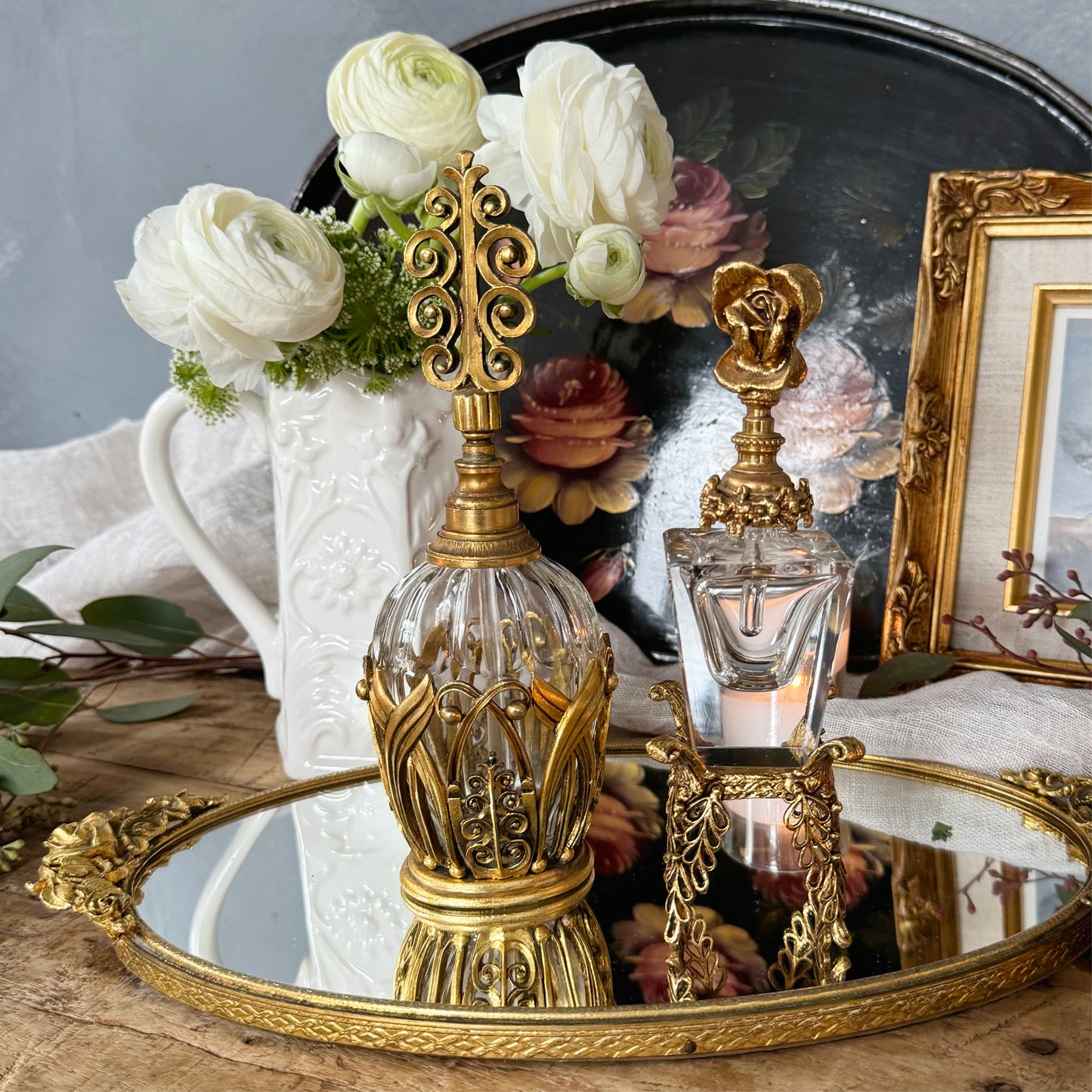 Vintage Hollywood Regency Matson Perfume Bottle with Rose Stopper Design