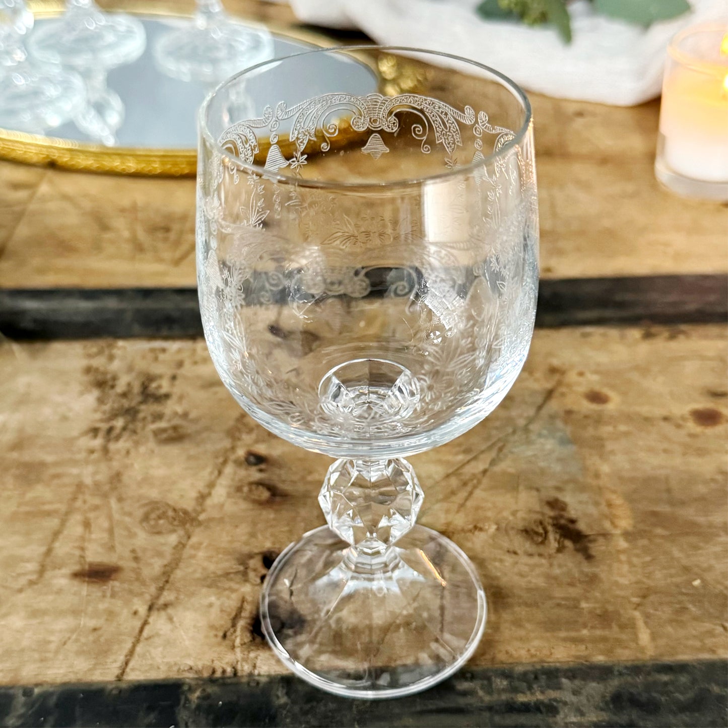 Vintage Import Assoc Cascade Etched Wine Glass