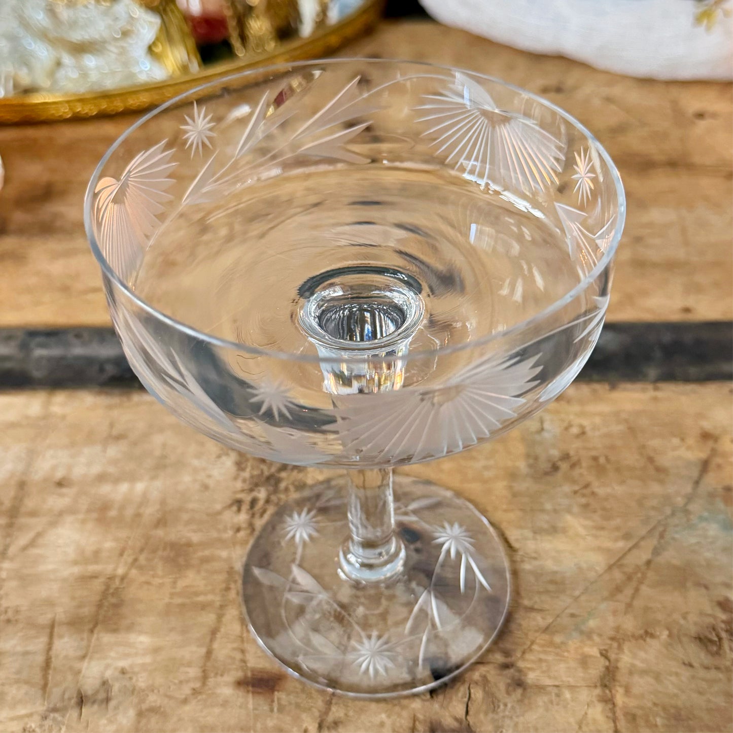 Vintage Tall Floral Etched Shallow Glass