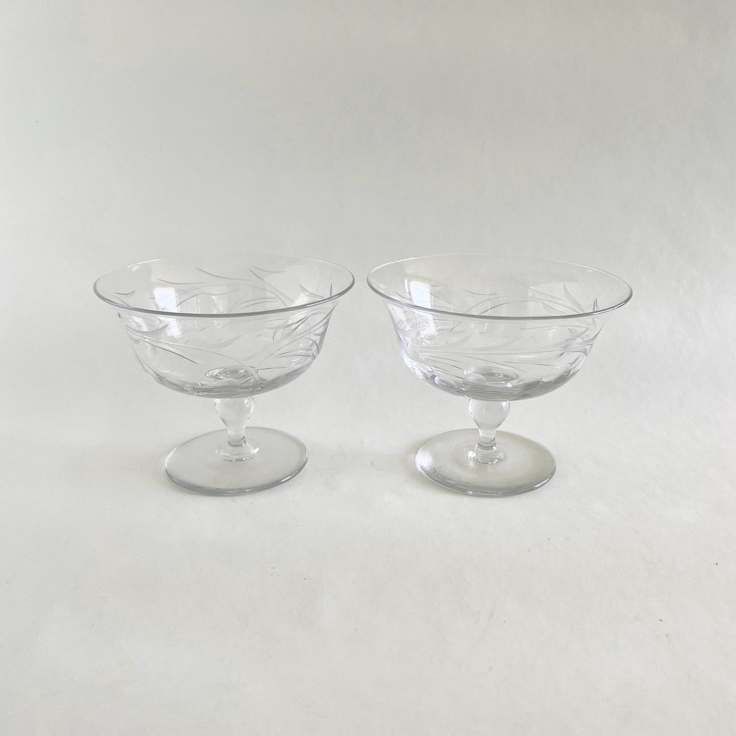 English vintage etched glass dishes, set of 2