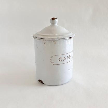 French enamel coffee tin with lid