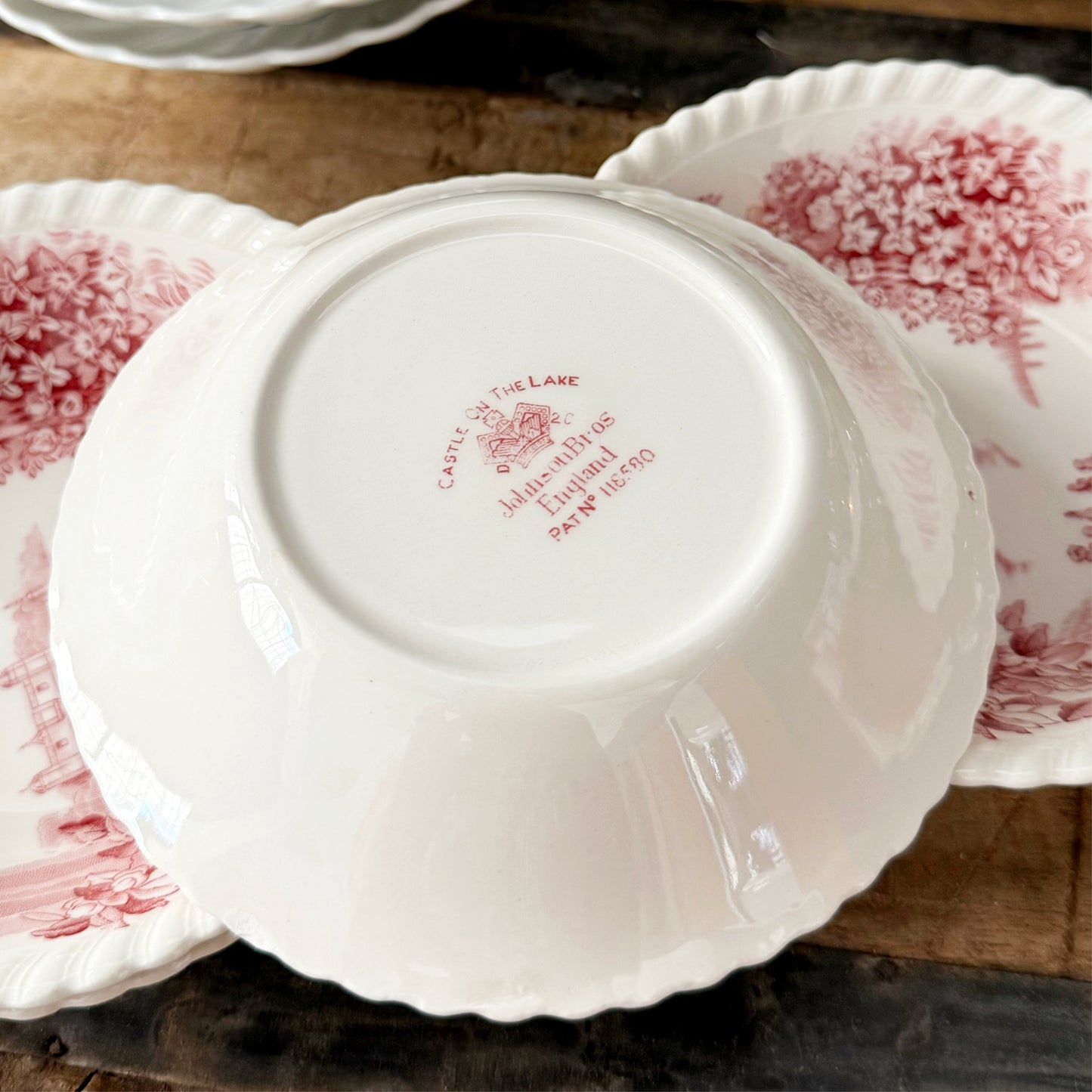 Vintage Johnson Brothers “Castle On The Lake Pink” Small Bowls, set of 4