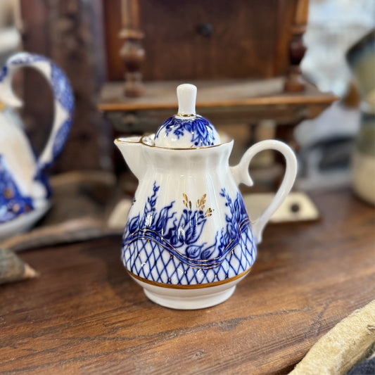 Antique Imperial Russian Lomonosov Blue White Porcelain Creamer