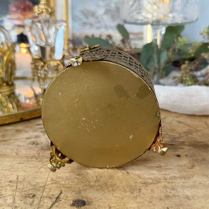 Vintage Ormolu Style Hollywood Regency Footed Circular Jewelry Box