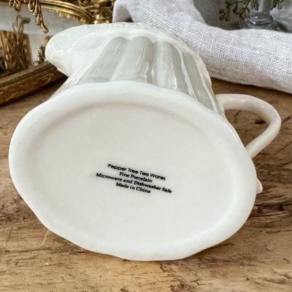 Vintage Peppertree White Fine Porcelain Fluted Creamer with Floral Rim