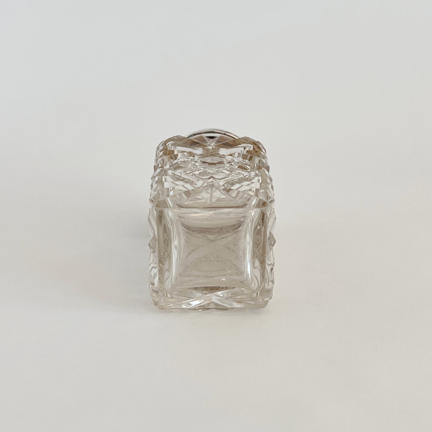 English antique glass mustard pot with silver-plated lid