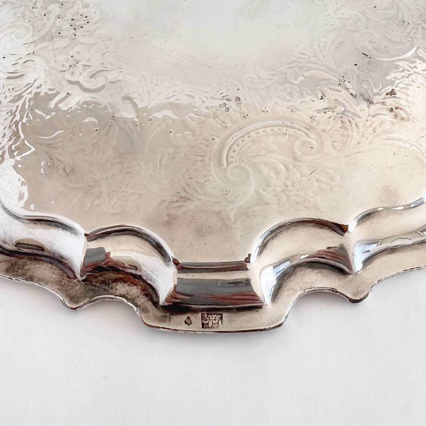 English antique silver on brass tray